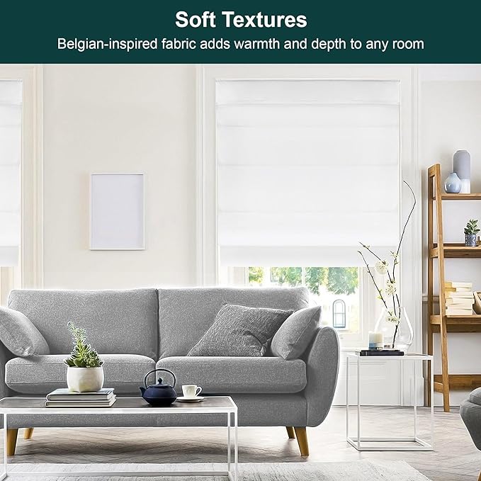 CHICOLOGY Cordless Roman Shade, Light Filtering Privacy Liner, Textured Belgian Snow Fabric, True-to-Size 31" W x 64" H, Inside/Outside/Ceiling Mount Window Treatment for Living Room Bedroom