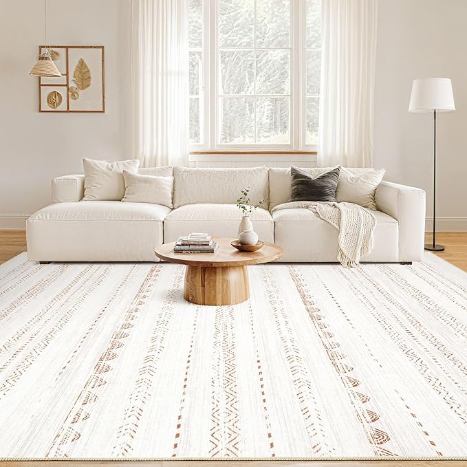 Nakagishi 5x8 Area Rug Living Room: Washable Boho Large Neutral Soft Farmhouse Rugs Stain Resistant Modern Indoor Floor Non-Slip Carpet for Bedroom Nursery Kids Playroom Office Dining Room Dorm- Brown