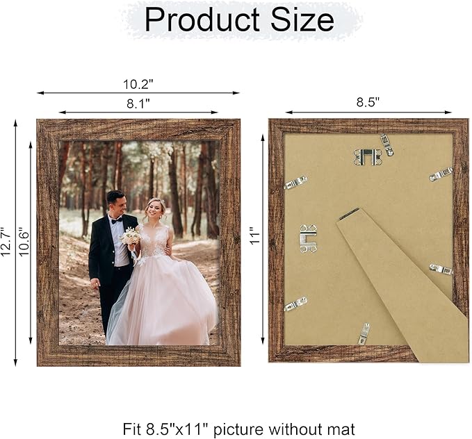 iRahmen 8.5x11 Picture Frame - High Definition Real Glass Wooden Photo Frames for Tabletop Display and Wall Mounting (Brown, Set of 2)