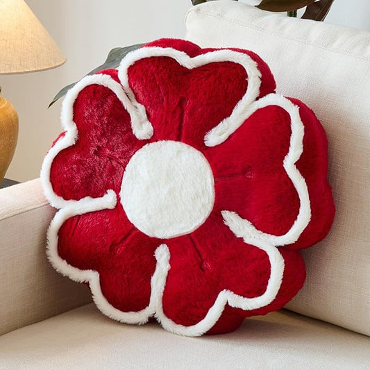 Flower Shaped Decorative Throw Pillow Cushion for Bed Couch, Cute Flower Plush Throw Pillows Home Decor Floor Pillow Seating Cushions (Burgundy, 13.7 Inches)