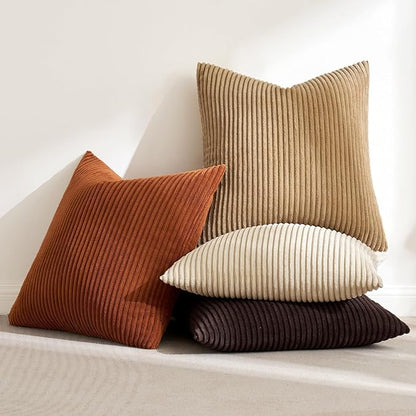 MIULEE Boho Farmhouse Throw Pillow Covers 20x20 Inch Set of 4 Rustic Mordern Neutral Cushion Covers Soft Corduroy Nordic Home Decor for Couch Bed Sofa Living Room Chocolate Brown/Rust