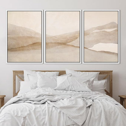 SIGNLEADER Framed Canvas Print Wall Art Set Minimal Neutral Mountain Landscape Illustrations Minimal Decorative Bohemian for Living Room, Bedroom, Office - 24"x36"x3 White