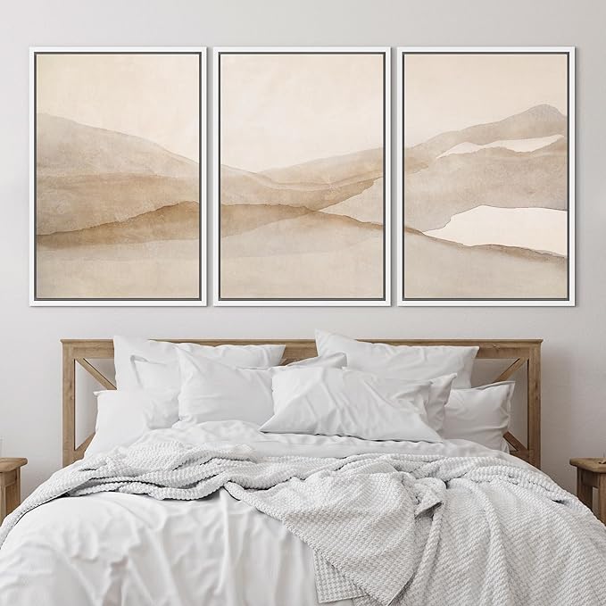 SIGNLEADER Framed Canvas Print Wall Art Set Minimal Neutral Mountain Landscape Illustrations Minimal Decorative Bohemian for Living Room, Bedroom, Office - 16"x24"x3 White