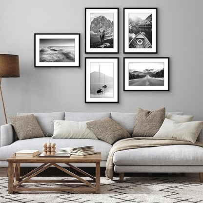Americanflat 16x22 Picture Frame with Polished Plexiglass - Set of 5 - Use as 12x18 Frame with Mat or Display 16x22 Photo Without Mat - Galleria Collection - Picture Frames for Wall Display - Black