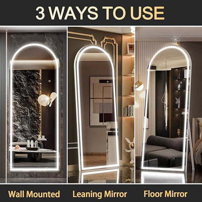 Hasipu 77" x 30" Led Mirror Full Length, Full Length Mirror with Lights Arch Design,Tempered Glass,Shatter-Proof, Dimming & 3 Color Modes for Bedroom Cloakroom-UL