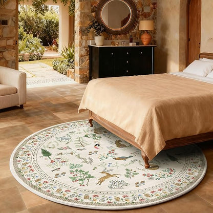 Washable Round Rugs for Bedroom 4ft: Living Room Rug Stain Resistant Non Slip Low Pile Ultra Soft Faux Wool Small Circle Rugs for Entryway Kitchen Nursery Bathroom Entrance Dorm Home Office Indoor