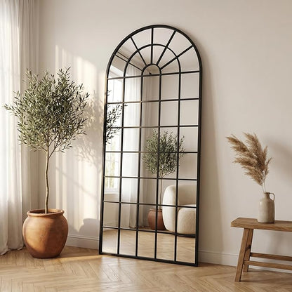 70x30Inch Large Arched Window Pane Mirror| Black Arched Mirrors for Wall & Floor | Arch Mirror Full Length for Entryway Living Room & Bedroom | Oversized Mirrors | Wall Art Decorative |Farmhouse Décor
