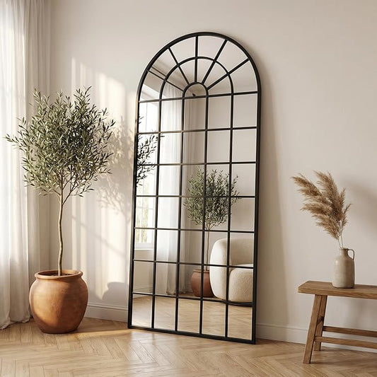 70x30Inch Large Arched Window Pane Mirror| Black Arched Mirrors for Wall & Floor | Arch Mirror Full Length for Entryway Living Room & Bedroom | Oversized Mirrors | Wall Art Decorative |Farmhouse Décor