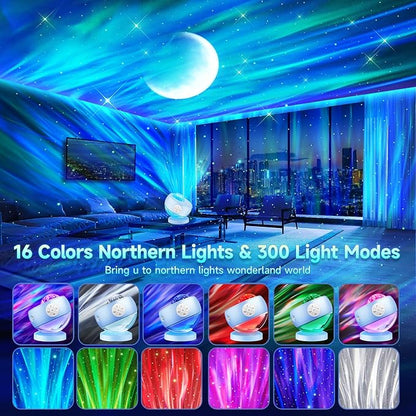 Iceberg Northern Lights Projector, Blue Galaxy Projector with Unique Iceberg Base, 300+ Lighting Effects & 15 White Noise, Bluetooth Aurora Star Light for Bedroom, Remote & Timer, Kids/Adults Gifts