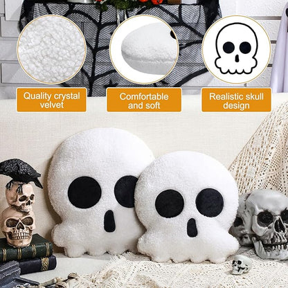 Wonderjune 2 Pcs Skull Skeleton Pillows Decorative Skull Throw Pillows for Sofa Bed Couch Stuffed Gothic Party Outdoor Home Decorations Christmas Halloween Skeleton Decor Cushion (14 Inch and 12 Inch)