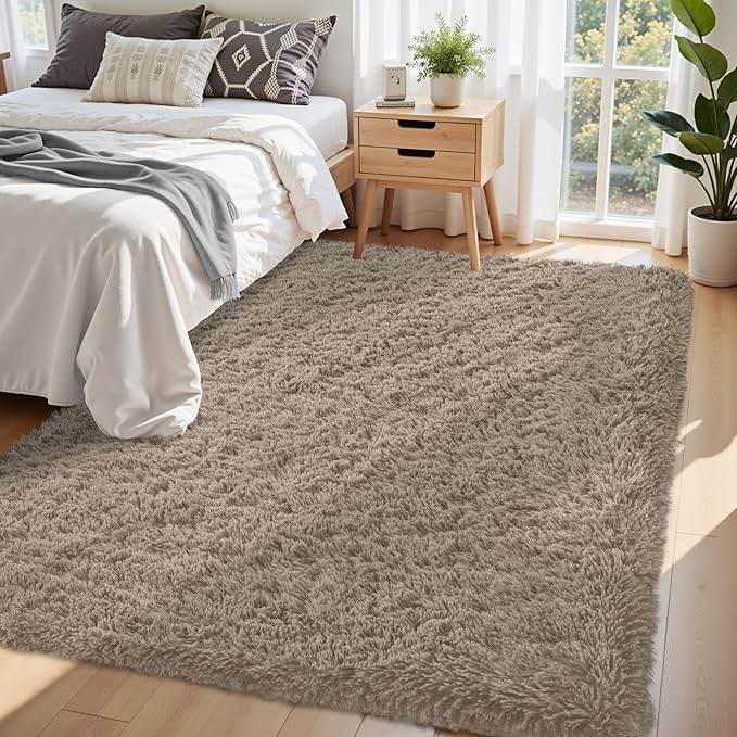 6x9 Area Rug for Living Room:Ultra Soft Fluffy Shag Grey Camel Rugs,Large Fuzzy Plush Indoor Non Slip Carpet Washable Rug for Bedroom Kids Nursery Office Dorm Modern Decor(Grey Camel 6'x9')