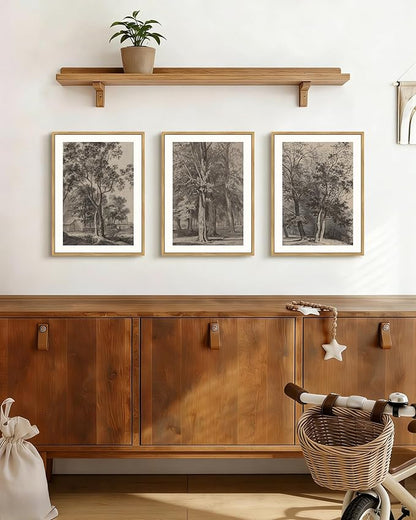 PHOPAGO Vintage Tree Framed Wall Art Retro Forest Wall Decor Nature Wilderness Sketch Paints Modern Bedroom Living Room Decor - 11x14in Natural Framed