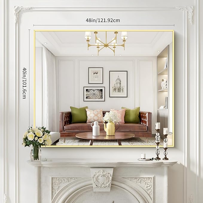 COFENY 40x48inch Gold Bathroom Mirror, Silver Rectangle Mirror with Frame, Large Rectangular Wall Mirrors for Bathroom, Living Room, Hair Salon, Big Farmhouse Mirror Hang Horizontal/Vertical