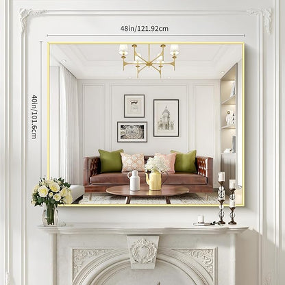 COFENY 40x48inch Gold Bathroom Mirror, Silver Rectangle Mirror with Frame, Large Rectangular Wall Mirrors for Bathroom, Living Room, Hair Salon, Big Farmhouse Mirror Hang Horizontal/Vertical