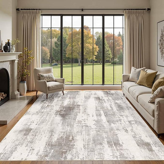 Rugxara 6x9 Washable Area Rug for Living Room, Modern Abstract Large Boho Rugs for Office, Dining Room, Kids Room, Farmhouse, Durable Low Pile Non Slip Carpet for High Traffic Areas,Beige Taupe