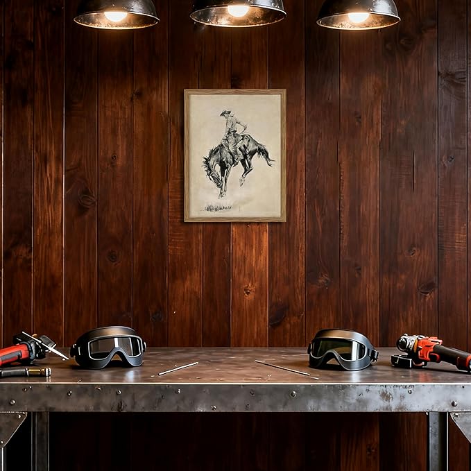Western Cowboy Wall Art, Vintage Farmhouse Canvas Wall Decor Painting, Retro Southwestern Cowboy Artwork Prints Pictures for Bedroom Living Room Home Decor 12x16 Inch Framed