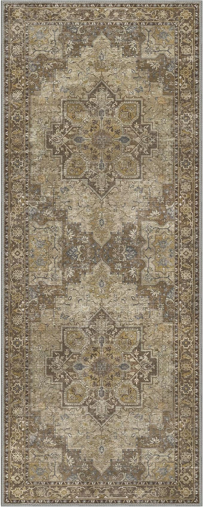 GENIMO 2x8 Runner Rugs for Hallway, Machine Washable Non Slip Vintage Rugs, Low Pile Lightweight Soft Print Rug for enrtyway, Corridor, Home Office, Kitchen, Rustic Brown