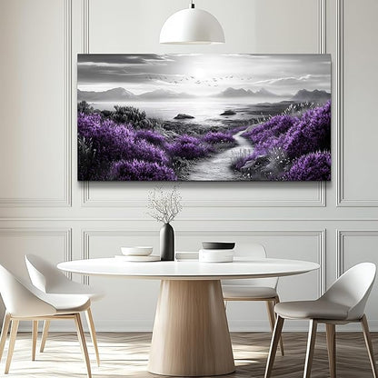 FUHAIHUA Canvas Wall Art For Living Room Large Wall Decor For Office Bedroom Decorations Purple Flowers Landscape Pictures Black And White Painting Artwork Wall Mural Aesthetic Home Decor 30x60 In
