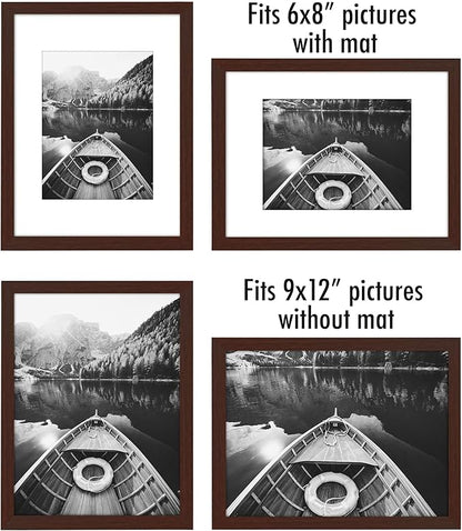 Americanflat 9x12 Picture Frame with Polished Plexiglass - Set of 5 - Use as 6x8 Frame with Mat or Display 9x12 Photo Without Mat - Galleria Collection - Picture Frames for Wall Display - Mahogany