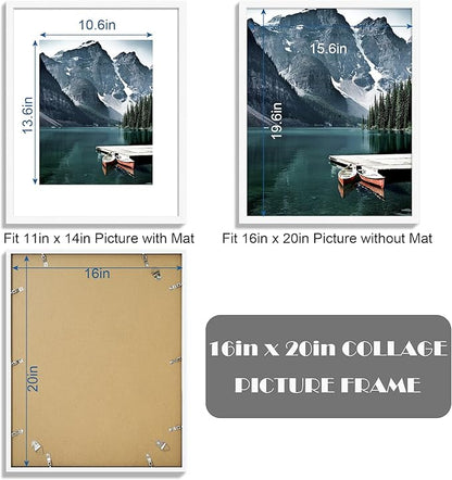 Hongkee 16x20 Frames Set of 3 - Display 11x14 Photo with Mat or 16 x 20 Poster without Mat, Wall Mounting Horizontal and Vertical, White