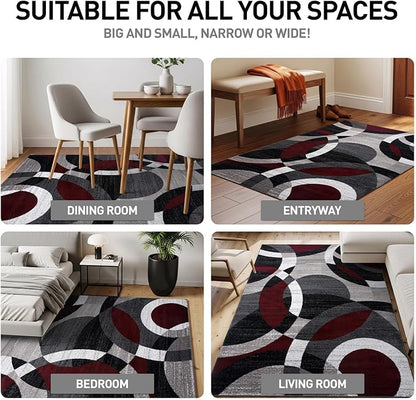 Rugshop Contemporary Abstract Circles Perfect for high Traffic Areas of Your Living Room,Bedroom,Home Office,Kitchen Area Rug 9' x 12' Red