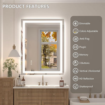 48x36 Inch LED Bathroom Mirror for Wall, Dimmable Vanity Mirror with Lights, Backlit and Front Lighted Mirror for Wall, Anti-Fog, Memory, Shatter-Proof