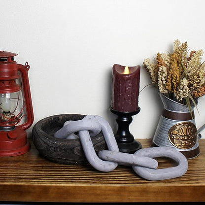 CVHOMEDECO. Rustic Wood Chain Link Decor Farmhouse Hand Carved Wood Link for Home, Wall, Table or Shelf décor Accents (Distressed Grey)
