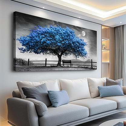 FUHAIHUA Canvas Wall Art For Living Room Large Wall Decor For Office Bedroom Decorations Black And White Landscape Pictures Blue Tree Painting Artwork Room Wall Mural Aesthetic Home Decor 30x60 In