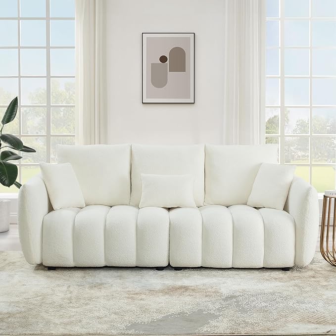 Antetek 78" Modern Sofa Couch, Comfy Deep Seat Teddy Cloud Sofa, Upholstered 3-Seater Boucle Couch, Oversized Loveseat for Living Room, Bedroom, Office, Apartment, Beige