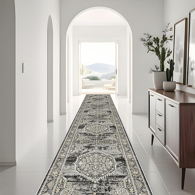Washable Hallway Runner Rugs 3x20: Soft Ultra Thin Low Pile Carpet Machine Washable Indoor Lightweight Rug Runner Anti Slip Backing Rugs for Living Room Bedroom Kitchen 3'x20' Black
