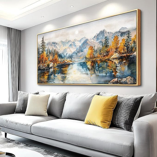 ZUITINGHUA Wood Framed Canvas Wall Decor For Living Room Large Wall Art For Office Watercolour Paintings Bedroom Decorations Farmhouse Home Mural Forest Mountain Landscape Pictures Artwork 24x48 In