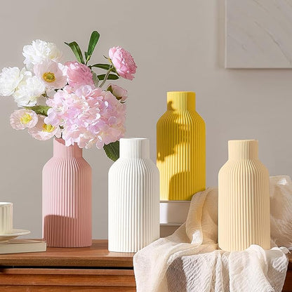 Mfacoy Ceramic Flower Vase, Minimalist Decor, Modern Home Decorative Vase, 8 in Small Pampas Grass Vases For Kitchen, Bedroom, Office, Living Room, Bathroom, Shelf Centerpiece Table Decorations (Pink)