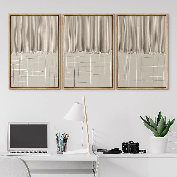 SIGNLEADER Framed Canvas Print Wall Art Set Beige Abstract Neutral Illustrations Minimal Decorative Bohemian Nordic for Living Room, Bedroom, Office - 16"x24"x3 NATURAL