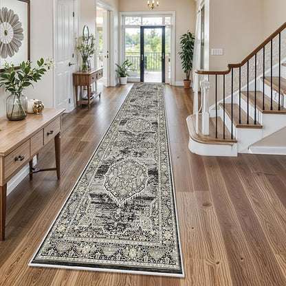 Washable Hallway Runner Rugs 3x14: Soft Ultra Thin Low Pile Carpet Machine Washable Indoor Lightweight Rug Runner Anti Slip Backing Rugs for Living Room Bedroom Kitchen 3'x14' Black