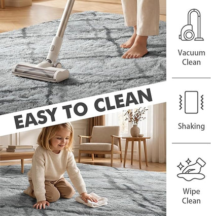 8x10 Ft Extra Large Shag Rugs for Living Room, Tie Dyed Ultra Soft Fluffy Furry Area Rugs for Bedroom Indoor Floor, Aesthetic Carpet for Kids Home Decor (Grey)