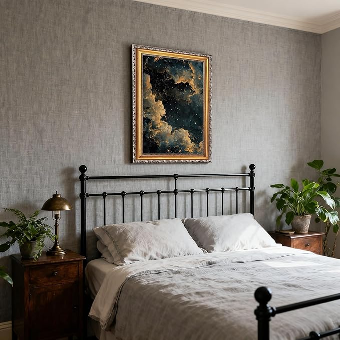 Balsuka Moody Celestial Wall Art Dark Academia Decor Maximalist Gothic Sky Poster Abstract Cloudy Night Aesthetic Canvas Print Vintage Astronomy Painting for Bedroom Library 24x36inch Vintage Framed