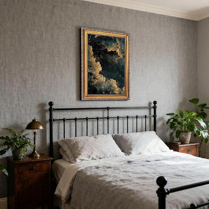 Balsuka Moody Celestial Wall Art Dark Academia Decor Maximalist Gothic Sky Poster Abstract Cloudy Night Aesthetic Canvas Print Vintage Astronomy Painting for Bedroom Library 24x36inch Vintage Framed