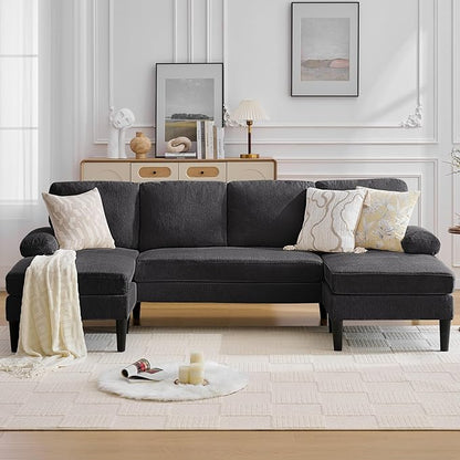 Korser 101" Sectional Couches for Living Room, U Shaped Sofa with Double Chaise Lounge, Modern Chenille Fabric 4-Seat Couch for Apartment/Small Space, Grey