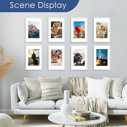 PEALSN 11x17 Picture Frame Set of 6, Display Pictures 8x12 with Mat or 11 x 17 without Mat for Wall Mounting Display, Photo Frames Collage for Wall Decor, White