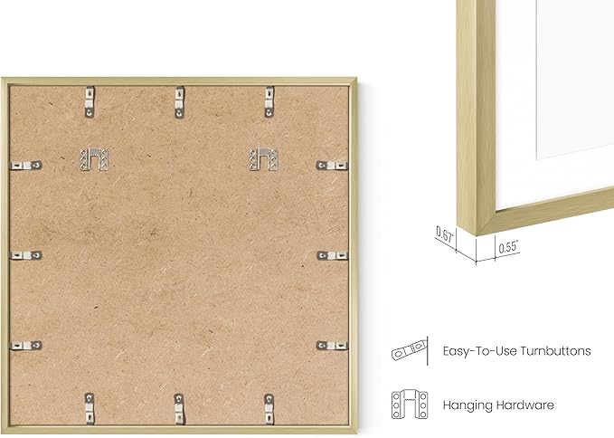 HAUS AND HUES 20x20 Gold Metal Picture Frames Matted to 16x16 - Premium Aluminum with Hanging Hardware, Shatterproof Plexiglass - Ideal for Home or Office (20x20 in, Gold, Set of 4)