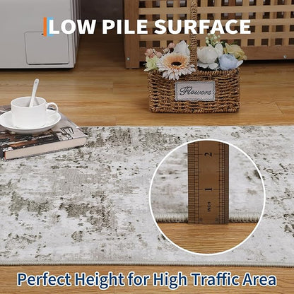 ROYHOME Modern Abstract Runner Rug 2x5 Washable Non Slip Stain Resistant Rug for Bedroom Living Room Non Shedding Low Pile Indoor Floor Cover,Taupe/Beige