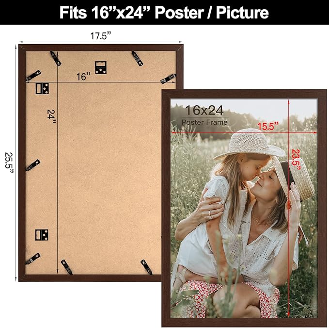 Momentworth 16x24 Frame Set of 3, Dark Brown Wood Grain 16x24 Poster Frame for Gallery Wall Mounting (3 Pack,Walnut)