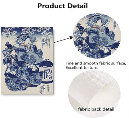 3Pcs Japanese Wall Art Great Wave Hokusai Canvas Pictures Kanagawa Paintings Blue Asian Landscape Posters Prints for Room Office Bathroom Home Wall Decor Gifts for Japan Lovers Unframed