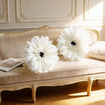 3D Flower Round Throw Pillow Cute Decorative Daisy Accent Cushion Handmade Soft Elegant Velvet Pillowcase with Inserts for Bed Couch Chair Car Bedroom Living Room Home Decor Gift 14Inch White