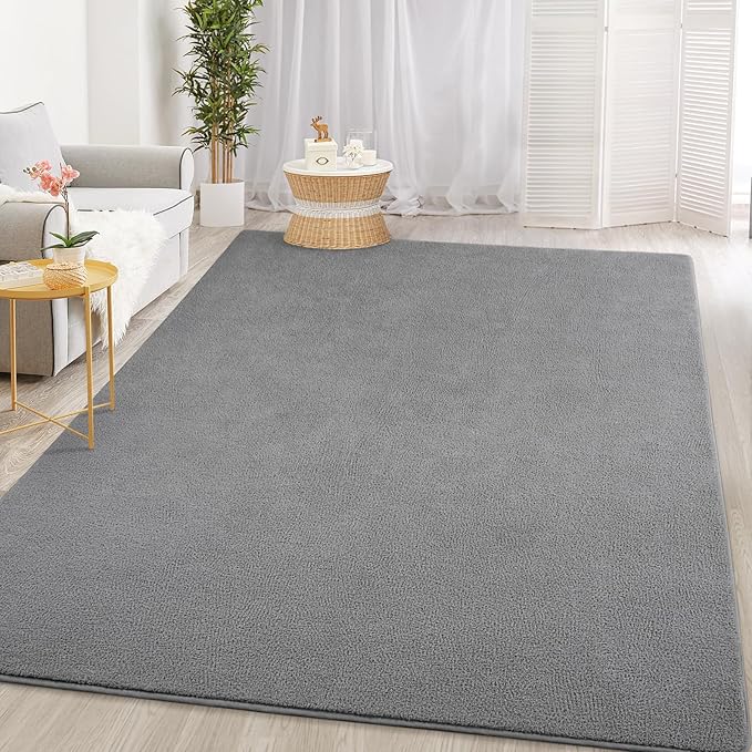 Gifeas Large Ultra Soft Modern Area Rugs for Living Room Bedroom, 6x9 Feet Grey Thickened Memory Foam Indoor Solid Minimalist Carpets, Non-Slip Comfy Rug for Boys Girls Nursery Room Home Decor