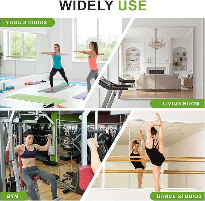FICTOR Home Gym Mirror for Wall, 50"x25"x2 PCS Large Workout Mirrors with Tempered Glass, Full Length Frameless Body Mirror for Garage, Dance, Yoga, Bedroom