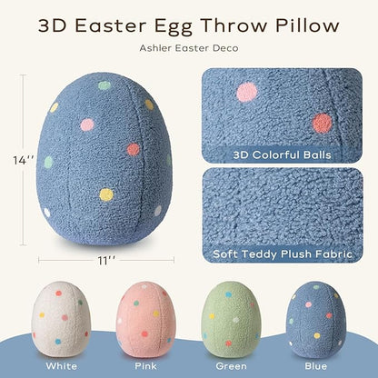Ashler Egg Shaped Throw Pillow, Spring Home Decor, Teddy Fabric Decorative Cushion with Colorful Polka Dots Embroidery, Soft Pillow for Bedroom Living Room Couch, 14x11 in
