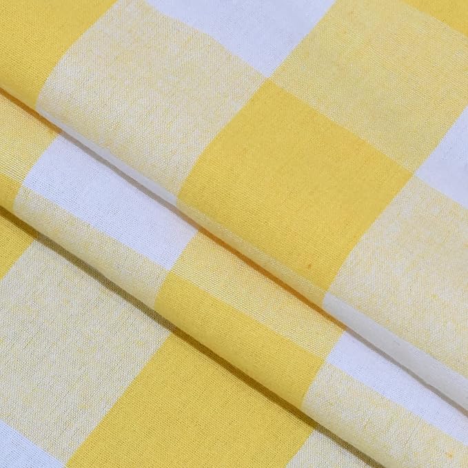 3 Pc Cotton Classic Country Farmhouse Kitchen Window Curtain Grommet Top -Yellow & White Buffalo Check Tier & Valance Set, 54" x 18" / 32" x 30"