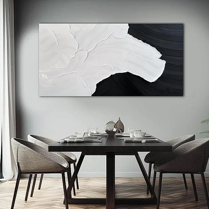 Tarfupth Black and White Abstract Wall Art for Living Room Hand-Painted Large Abstract Wave Oil Paintings Textured Artwork for Bedroom Office Home Decor 35x71 Inch