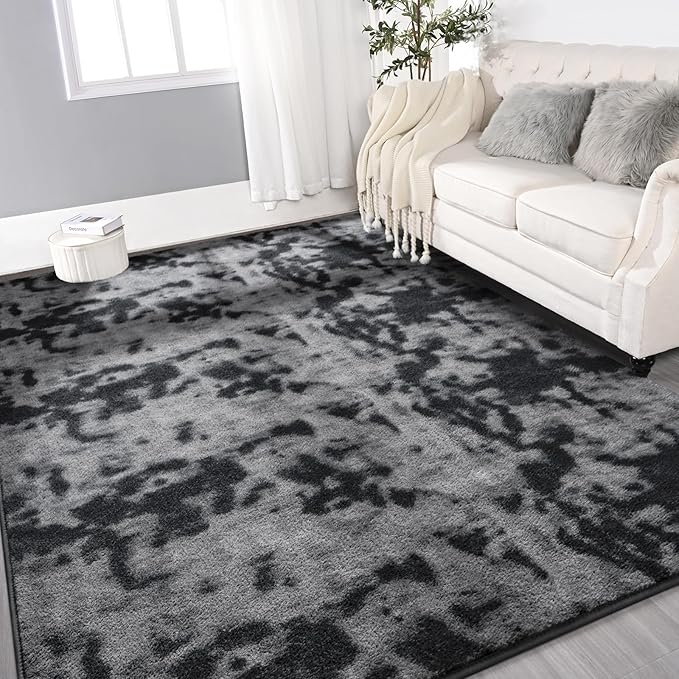 Gifeas Large Ultra Soft Modern Area Rugs for Living Room Bedroom, 6x9 Feet Tie-Dyed Dark Grey Thickened Memory Foam Indoor Carpets, Non-Slip Comfy Rug for Boys Girls Nursery Room Home Decor